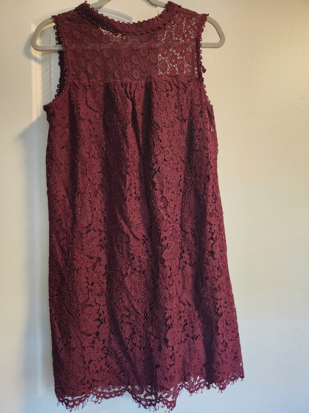 Large Burgundy Lace Dress or Blouse, Above Knee, Good Condition
